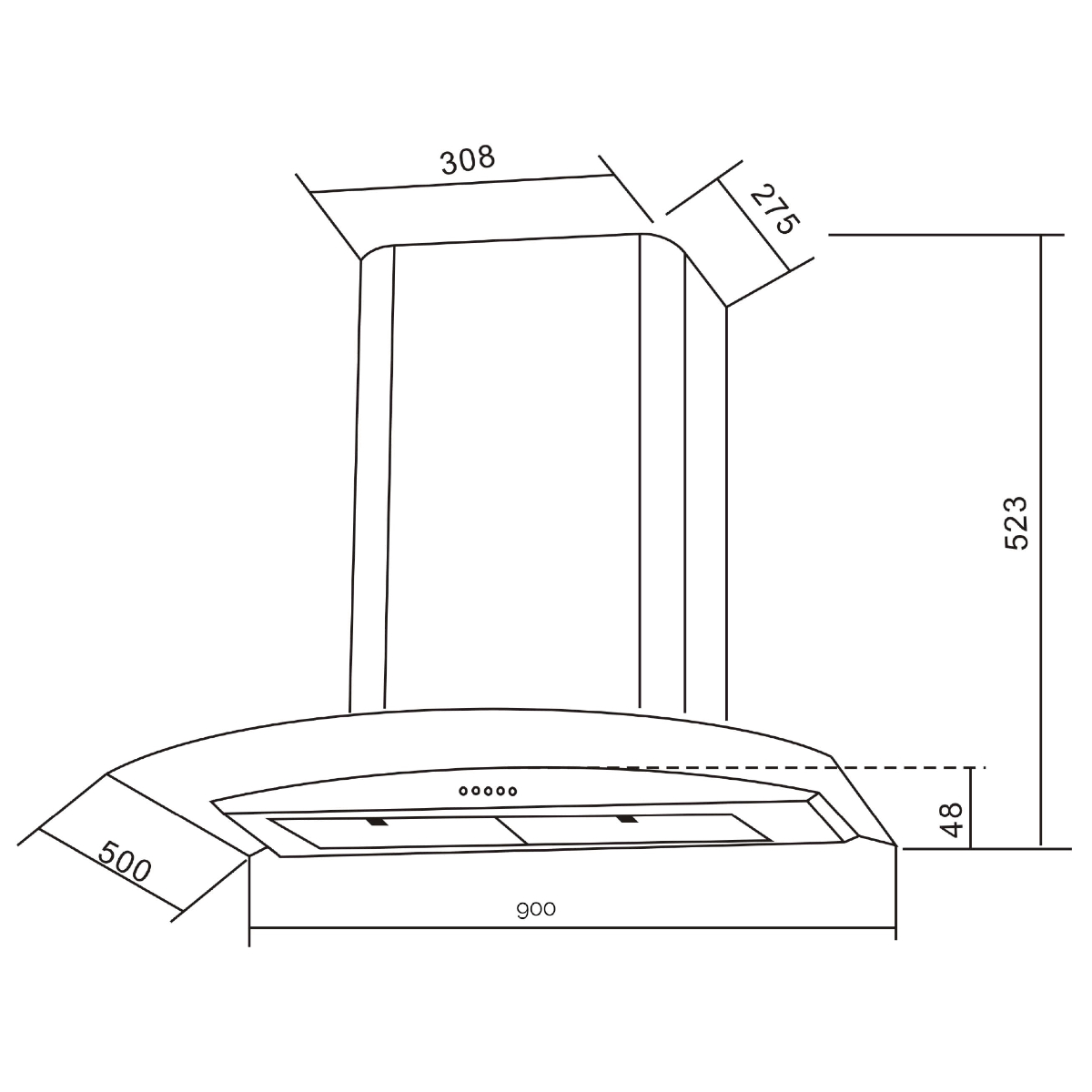 Campana Pared EB Técnica EB-392 de 90 cm Purificadora Acero Inox y Cristal.