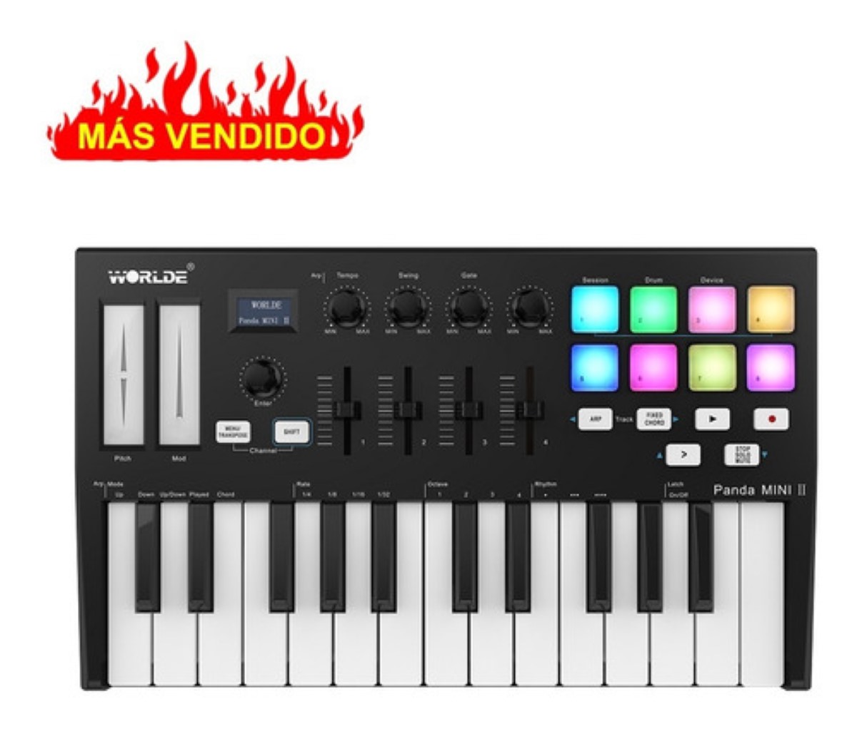 Panda Teclado Controlador Midi De 25 Teclas Usb Negro