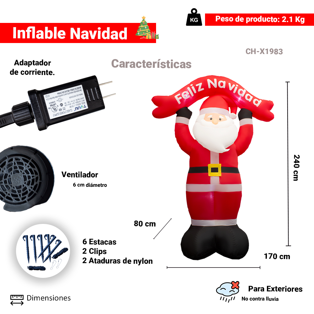 Inflable Navideño Santa Claus Letrero Feliz Navidad 2.40mts