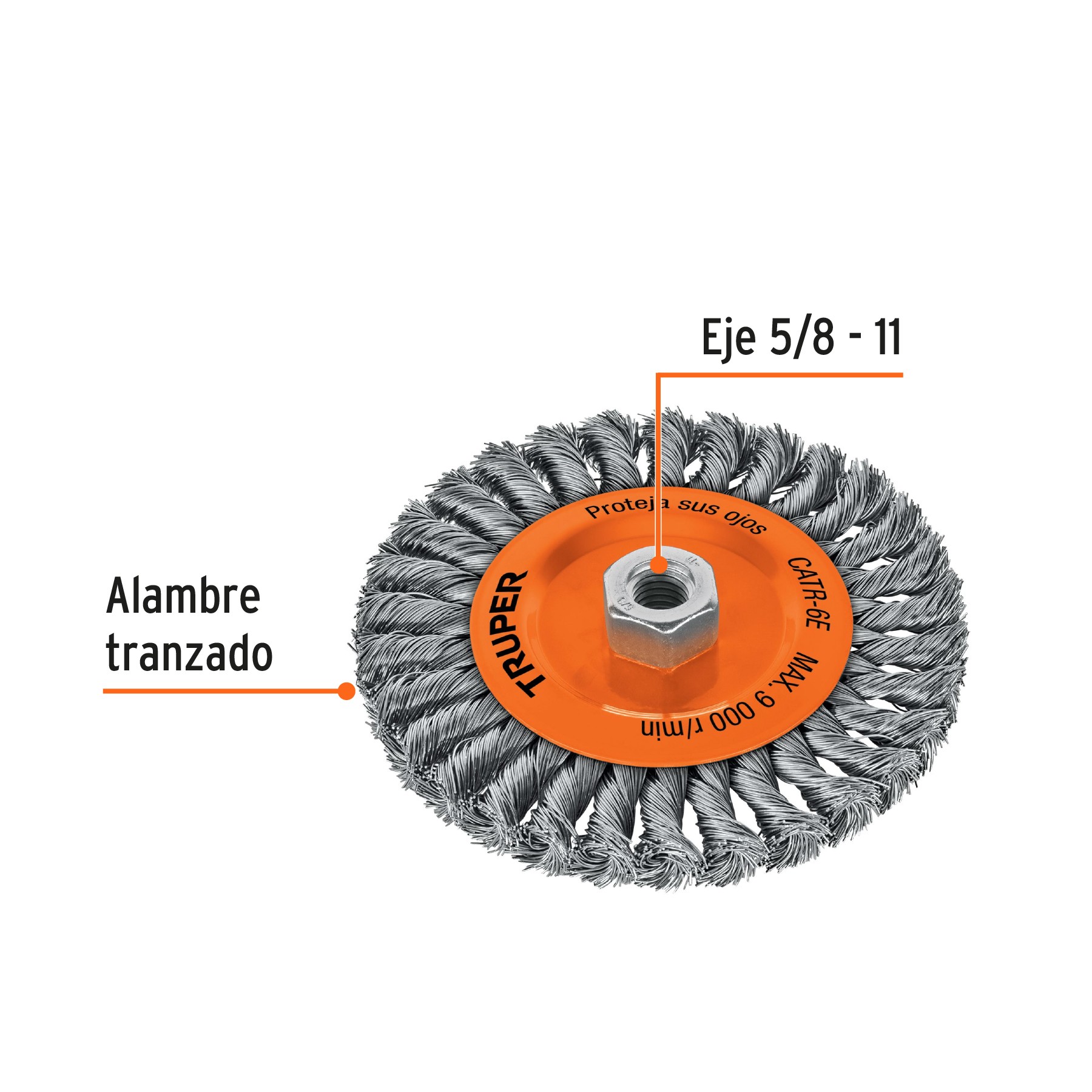 CARDA CIRCULAR 6" ALAMBRE TRENZADO, EJE 5/8"-11, TRUPER 11597