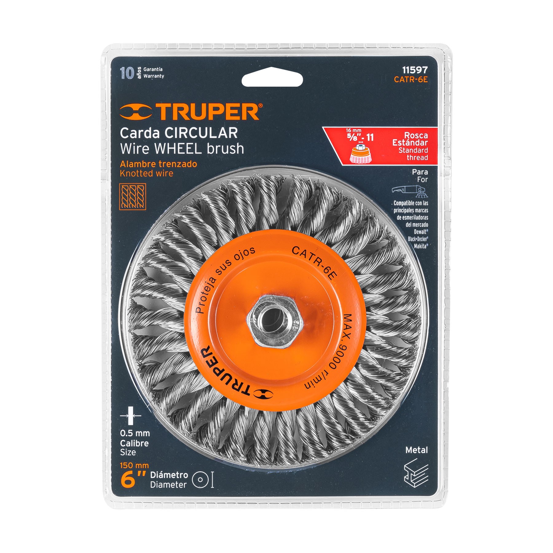 CARDA CIRCULAR 6" ALAMBRE TRENZADO, EJE 5/8"-11, TRUPER 11597
