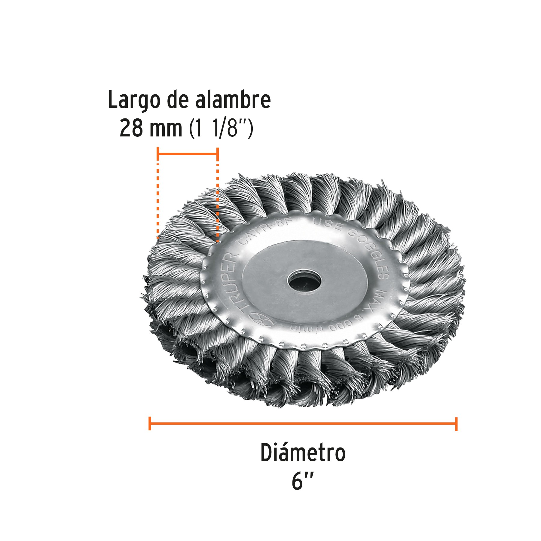 CARDA TRENZADO FINO 6" X 5/8" PARA ESMERIL, TRUPER 11598