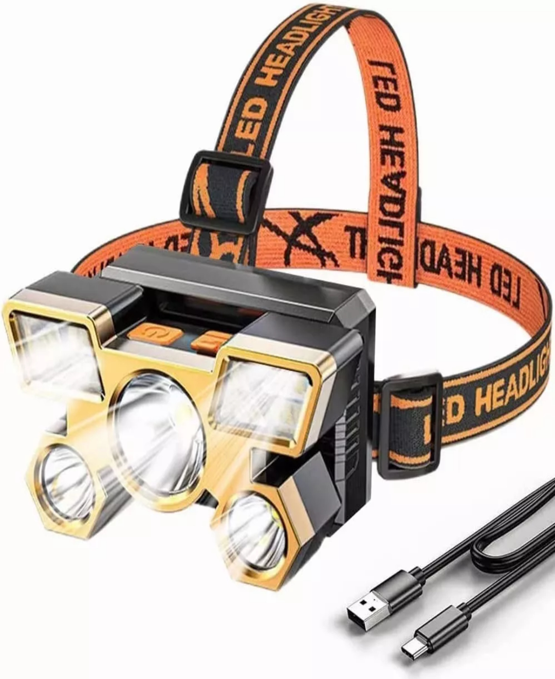 Lámpara Cabeza Led Usb Linterna Frontal Recargable 5 Leds