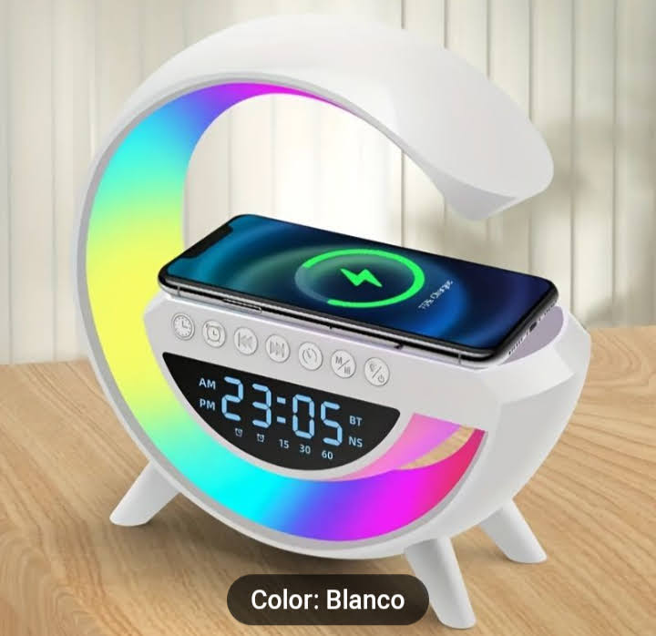 Cargador Inalambrico Wireless con Bocina, Radio y Reloj Alarma