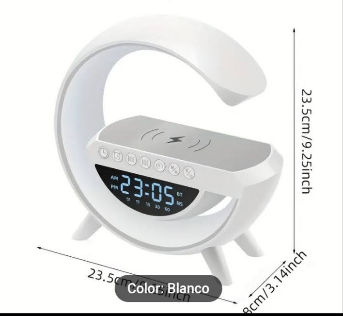 Cargador Inalambrico Wireless con Bocina, Radio y Reloj Alarma