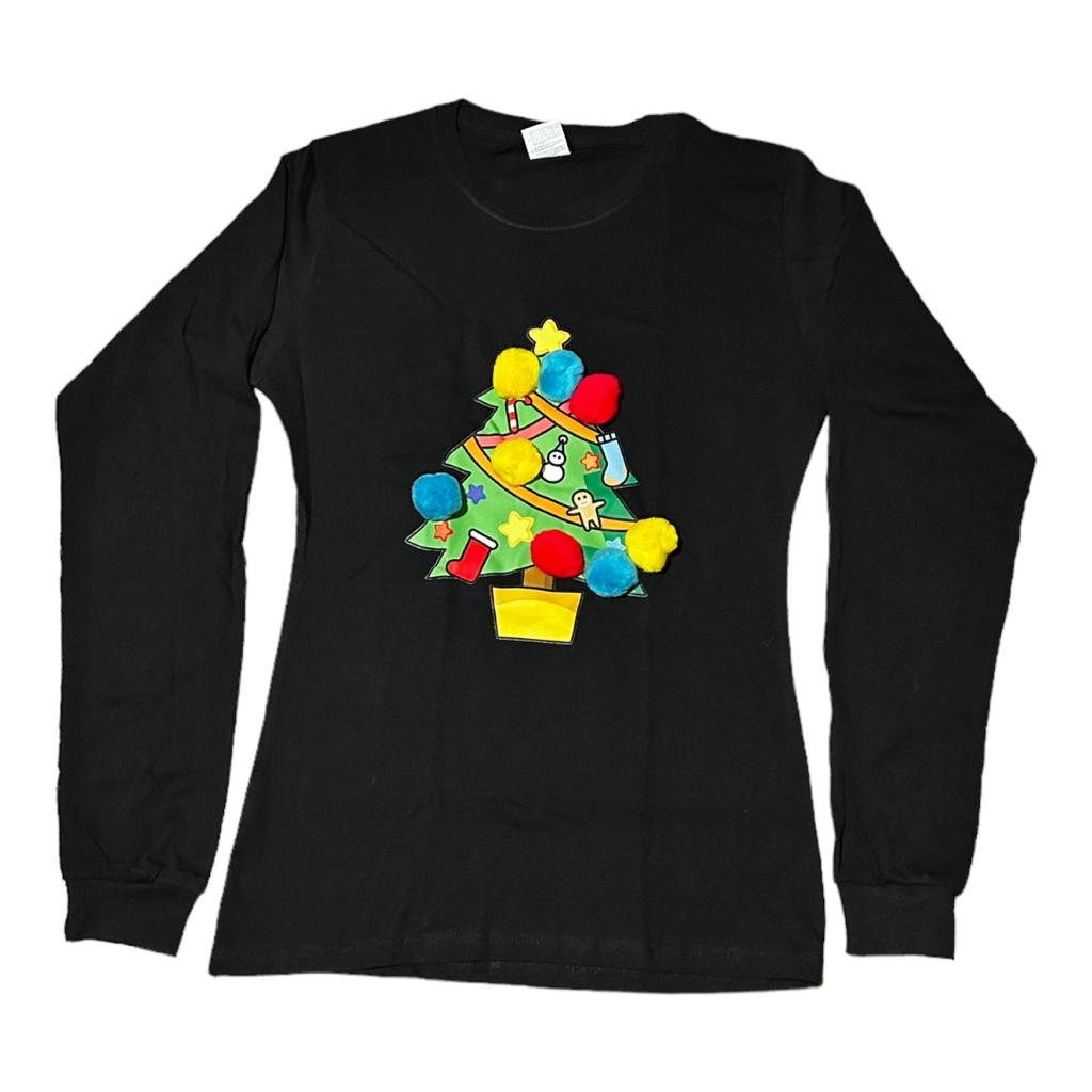 Playera Manga Larga Algodon Diseño Navideño Con Pompones