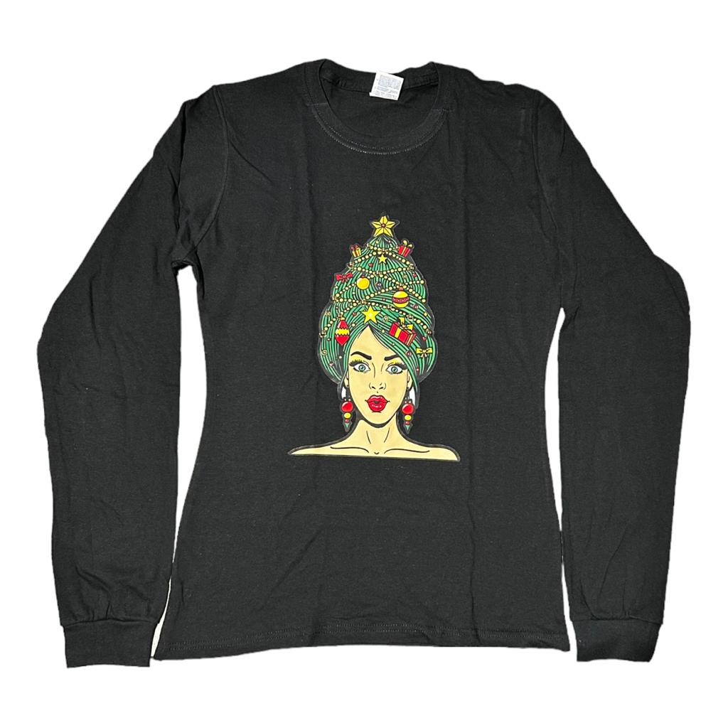 Playera Manga Larga Algodon Diseño Navideño Con Pompones