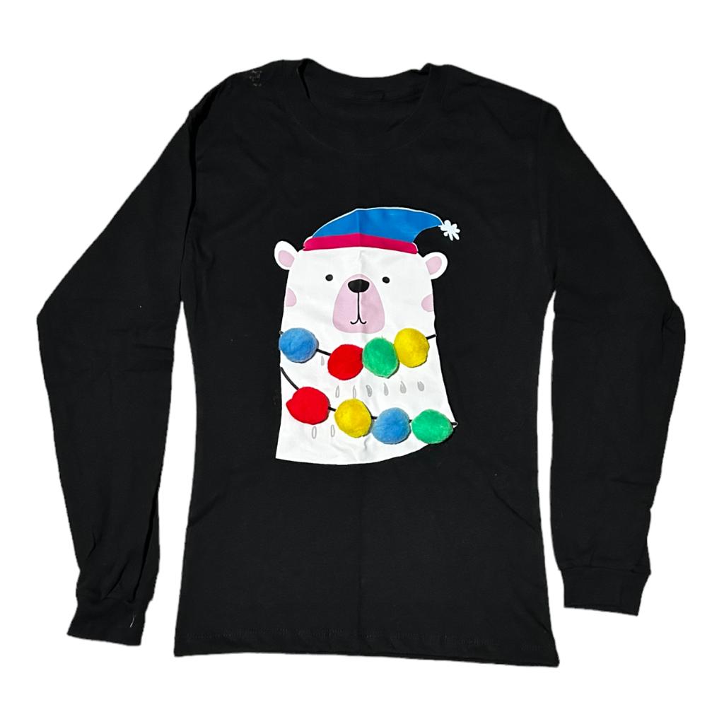 Playera Manga Larga Algodon Diseño Navideño Con Pompones