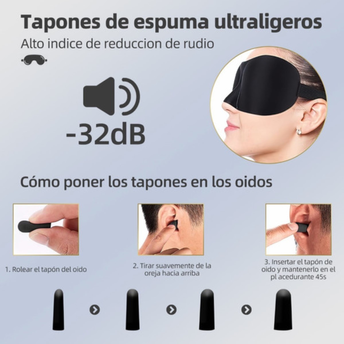 Antifaz 3d Máscara Para Dormir Ajustable Y 12tapones Oidos  Rojo/Negro