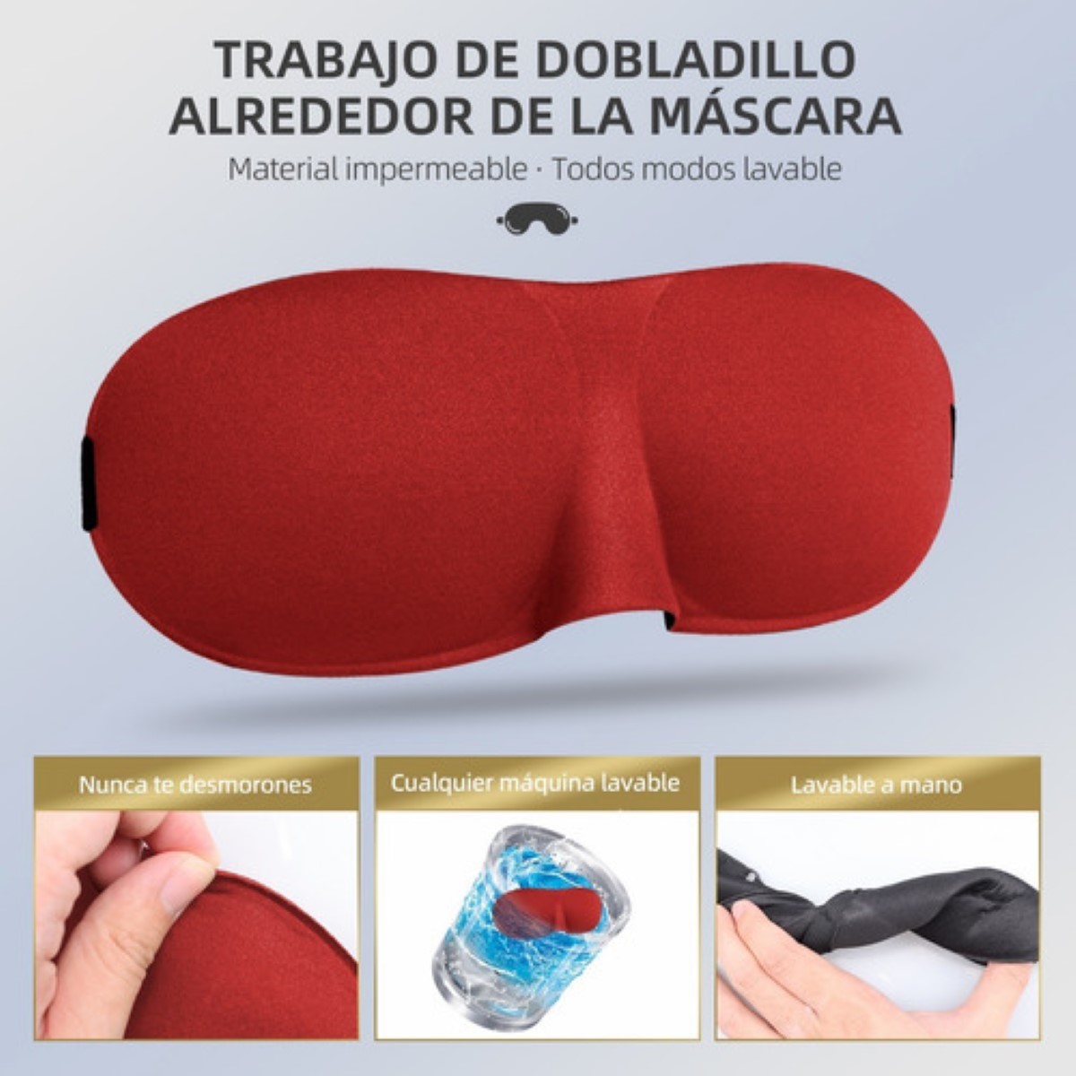 Antifaz 3d Máscara Para Dormir Ajustable Y 12tapones Oidos  Rojo/Negro