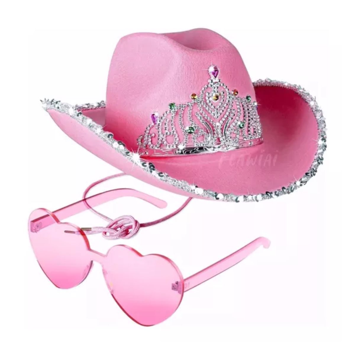 2 pzs Sombrero Vaquero Disfraz Para Fiestas Y Gafas Corazón rosa