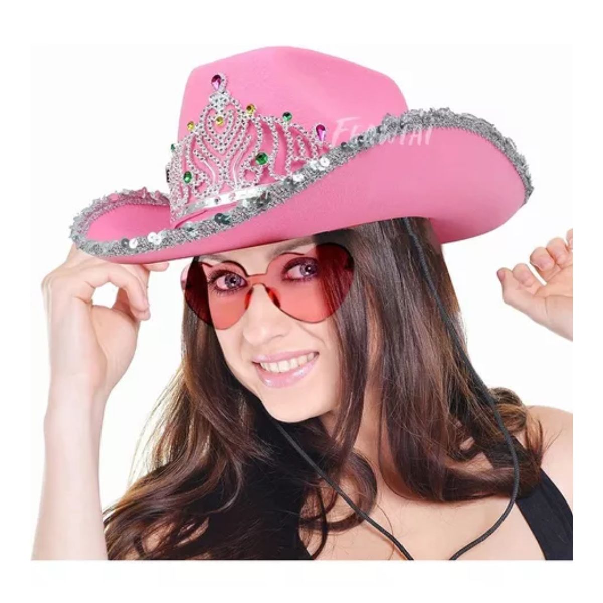2 pzs Sombrero Vaquero Disfraz Para Fiestas Y Gafas Corazón rosa 
