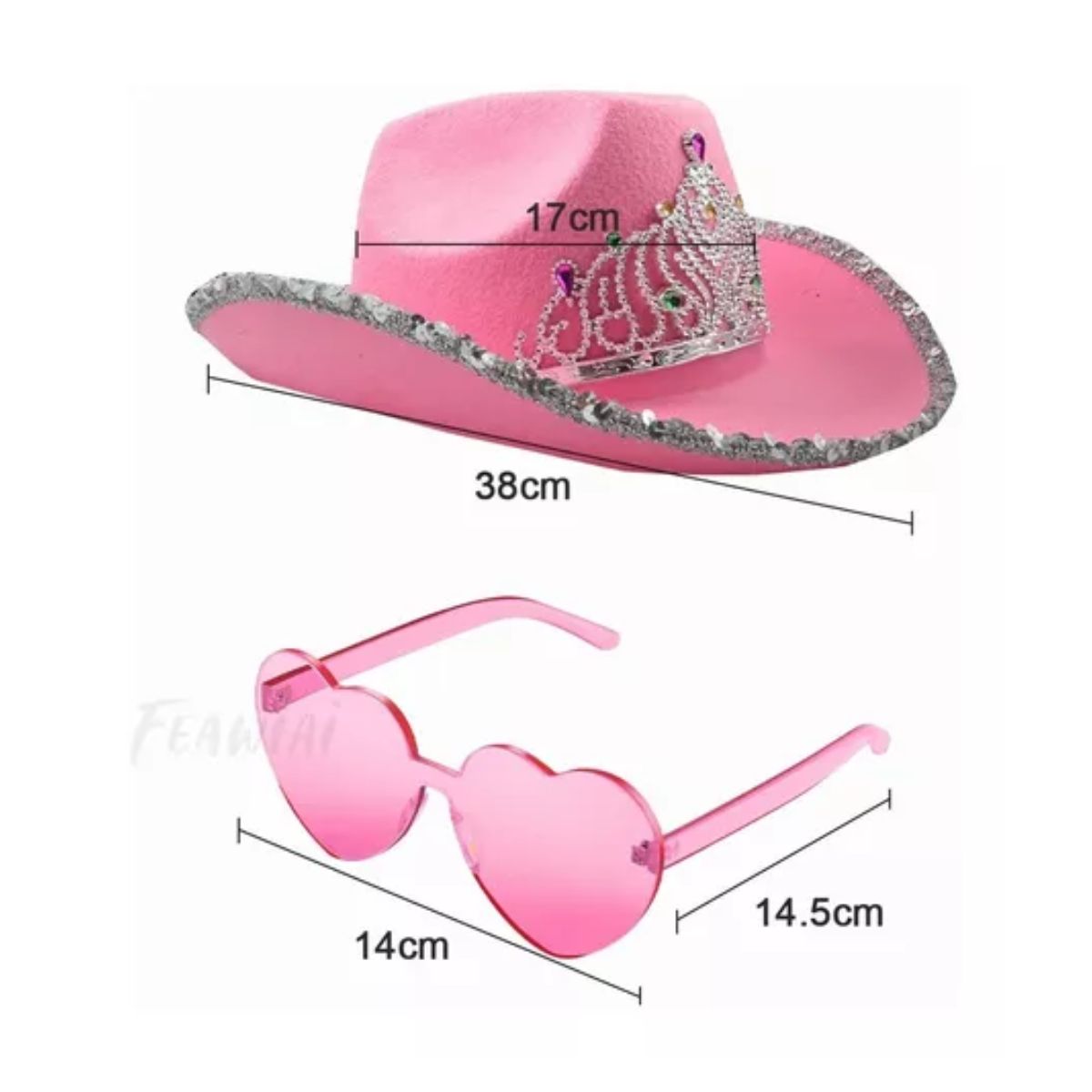 2 pzs Sombrero Vaquero Disfraz Para Fiestas Y Gafas Corazón rosa