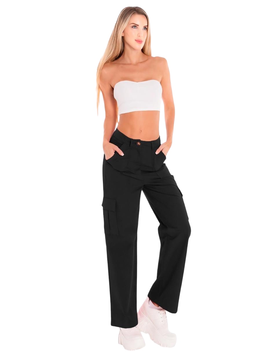 Pantalon Jogger Jean Cargo Ancho Wide Leg Mom Recto Mujer