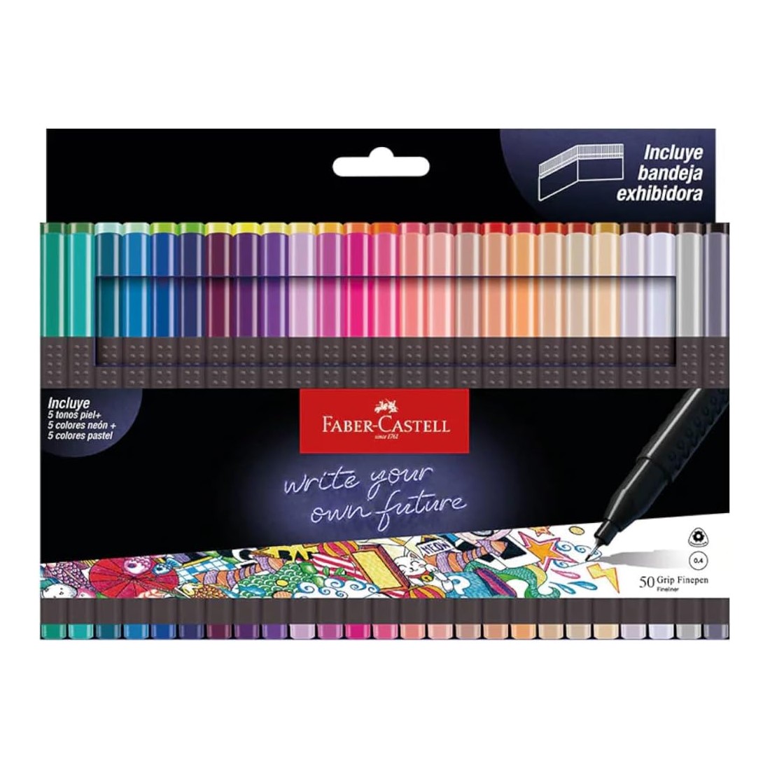Faber Castell Grip Finepen Marcadores Rotuladores Punto Extra Fino 0.4 mm, 50 Piezas