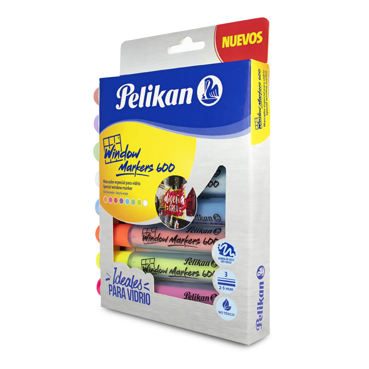 Pelikan Marcadores Para Vidrio, Marcatextos Window Markers 600, Ideal para Vidrio, Tablero Acrílico Blanco, Negro, Reuniones, Clases, 8 Piezas