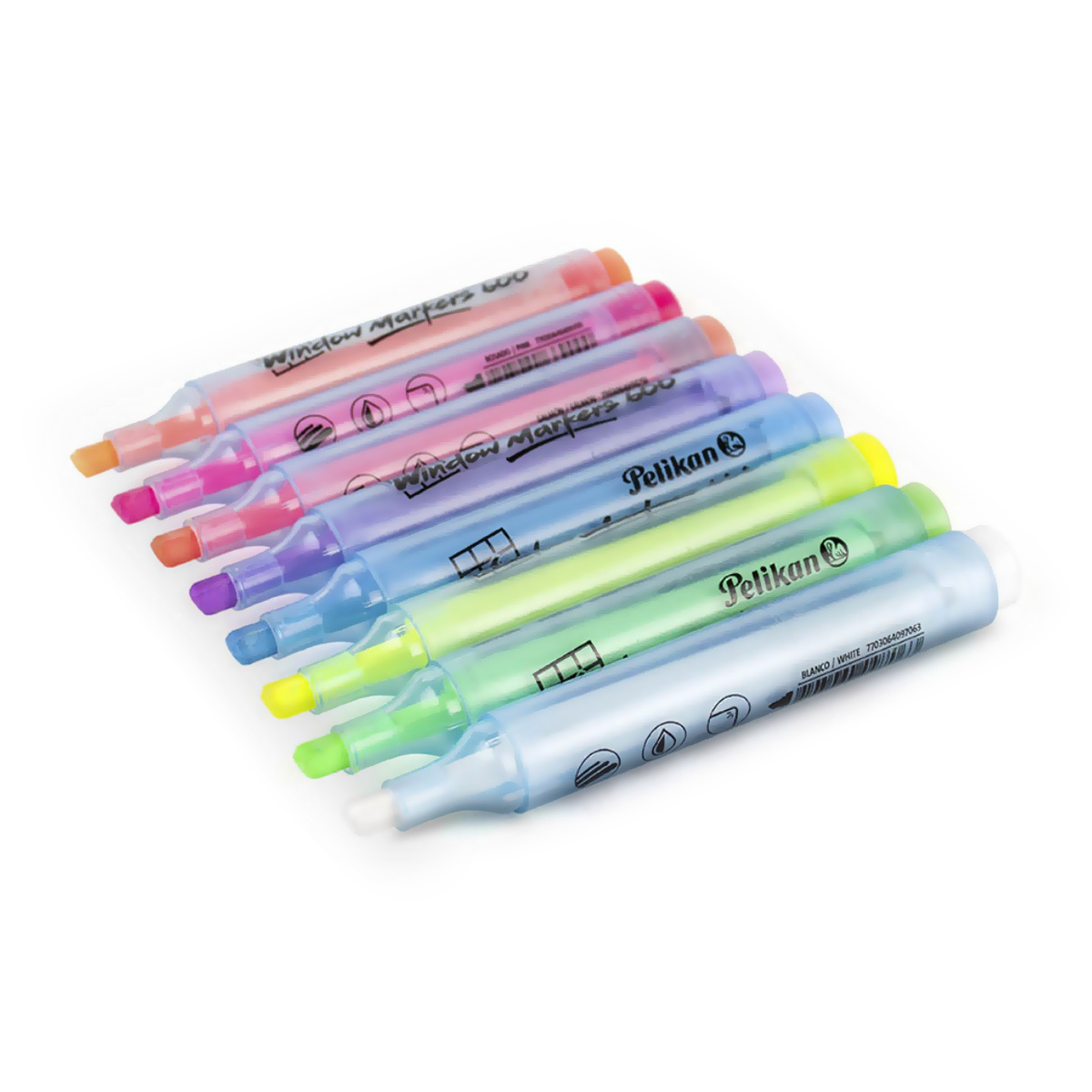 Pelikan Marcadores Para Vidrio, Marcatextos Window Markers 600, Ideal para Vidrio, Tablero Acrílico Blanco, Negro, Reuniones, Clases, 8 Piezas