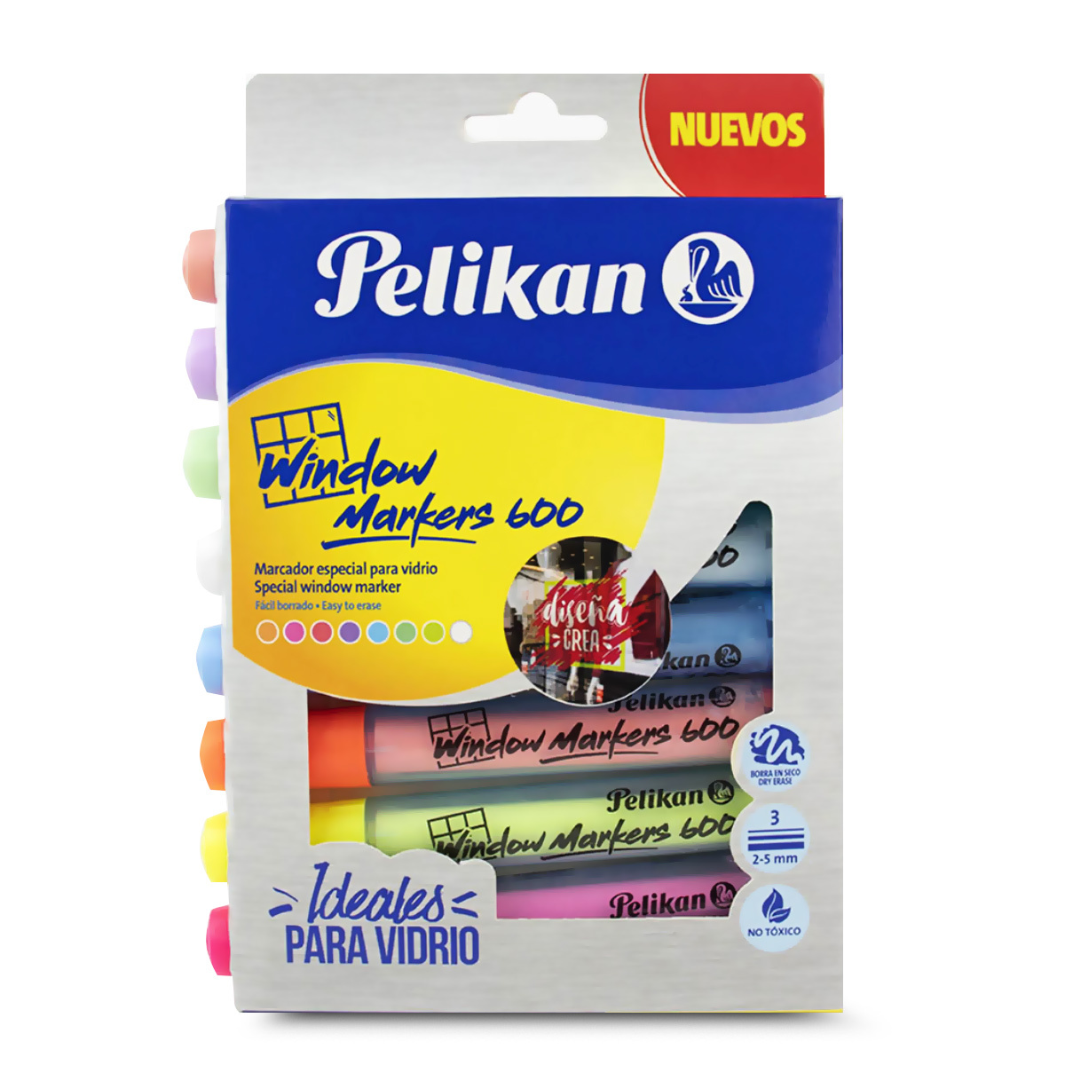 Pelikan Marcadores Para Vidrio, Marcatextos Window Markers 600, Ideal para Vidrio, Tablero Acrílico Blanco, Negro, Reuniones, Clases, 8 Piezas