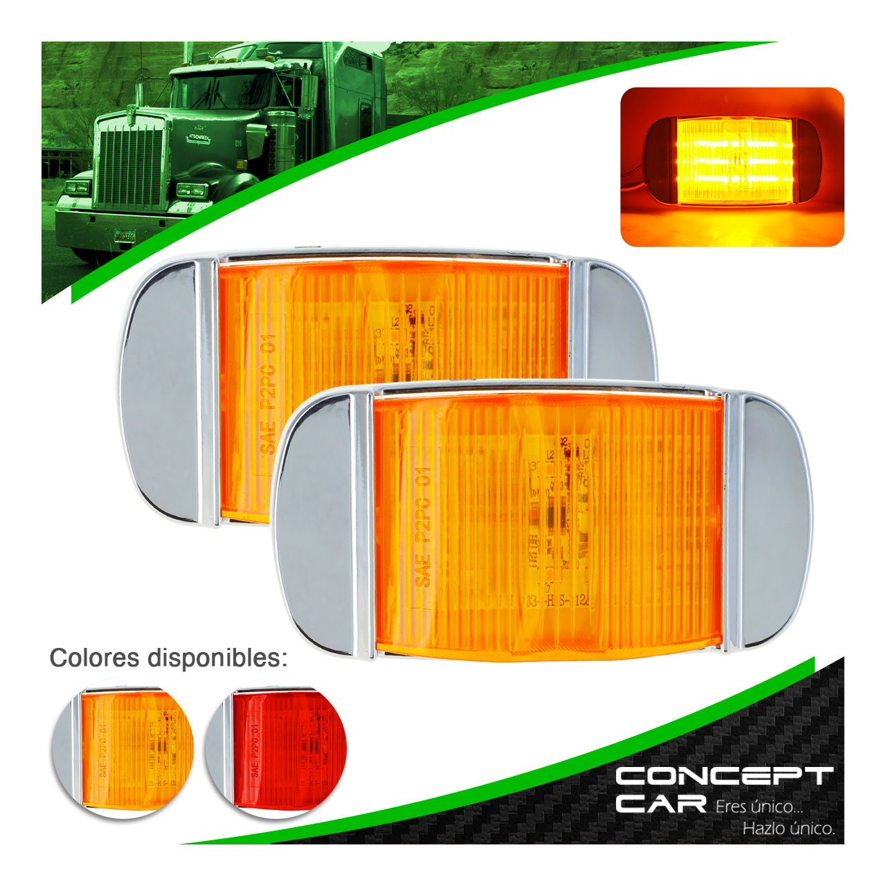 Par Plafones 14 Led Lateral Camion Trailer Bisel Cromado