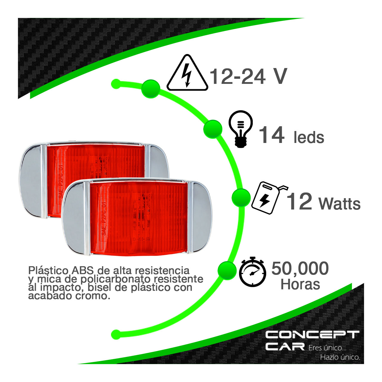 Par Plafones 14 Led Lateral Camion Trailer Bisel Cromado