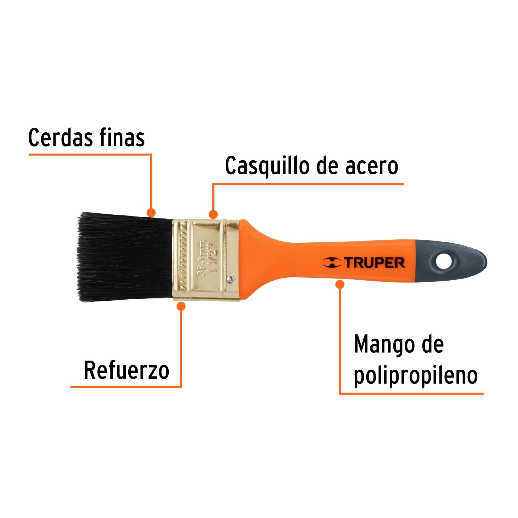 BROCHA PROFESIONAL DE 1-1/2" CON MANGO DE PLÁSTICO, TRUPER 14482