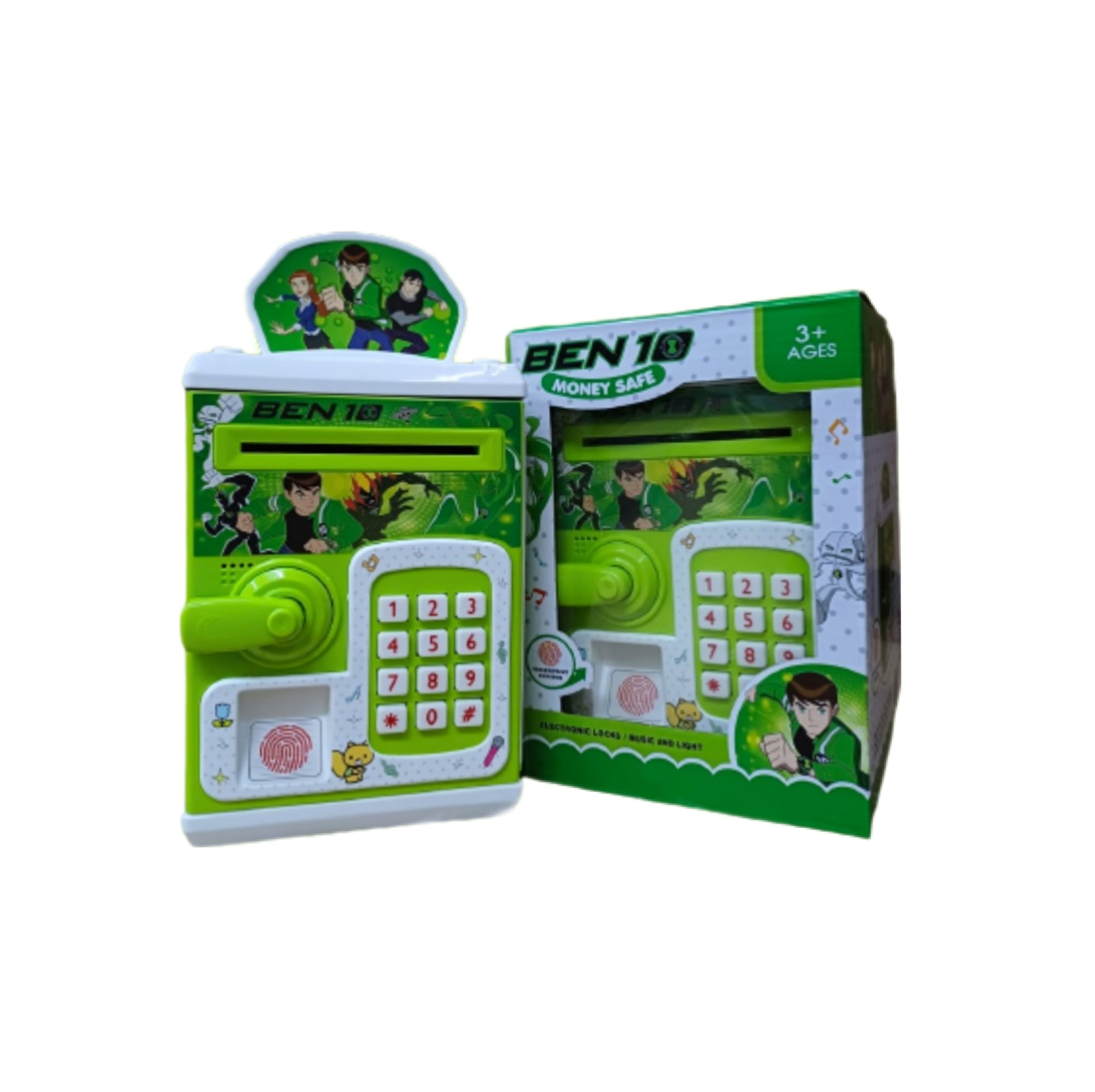 Juguete de Alcancía Electrónica Infantil Caja Fuerte Ben 10, Minion, Doraemon, Avenger y Mickey Mouse, teclado y control de huella dactilar.