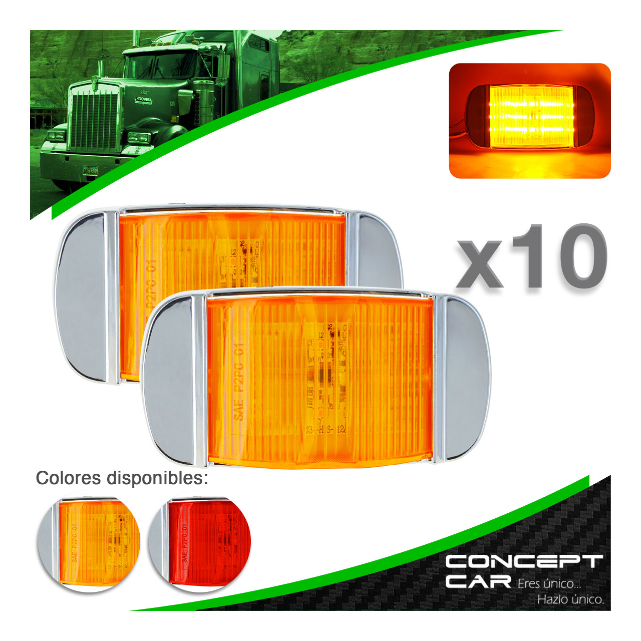 10 Par Plafones 14 Led Lateral Camion Trailer Bisel Cromado