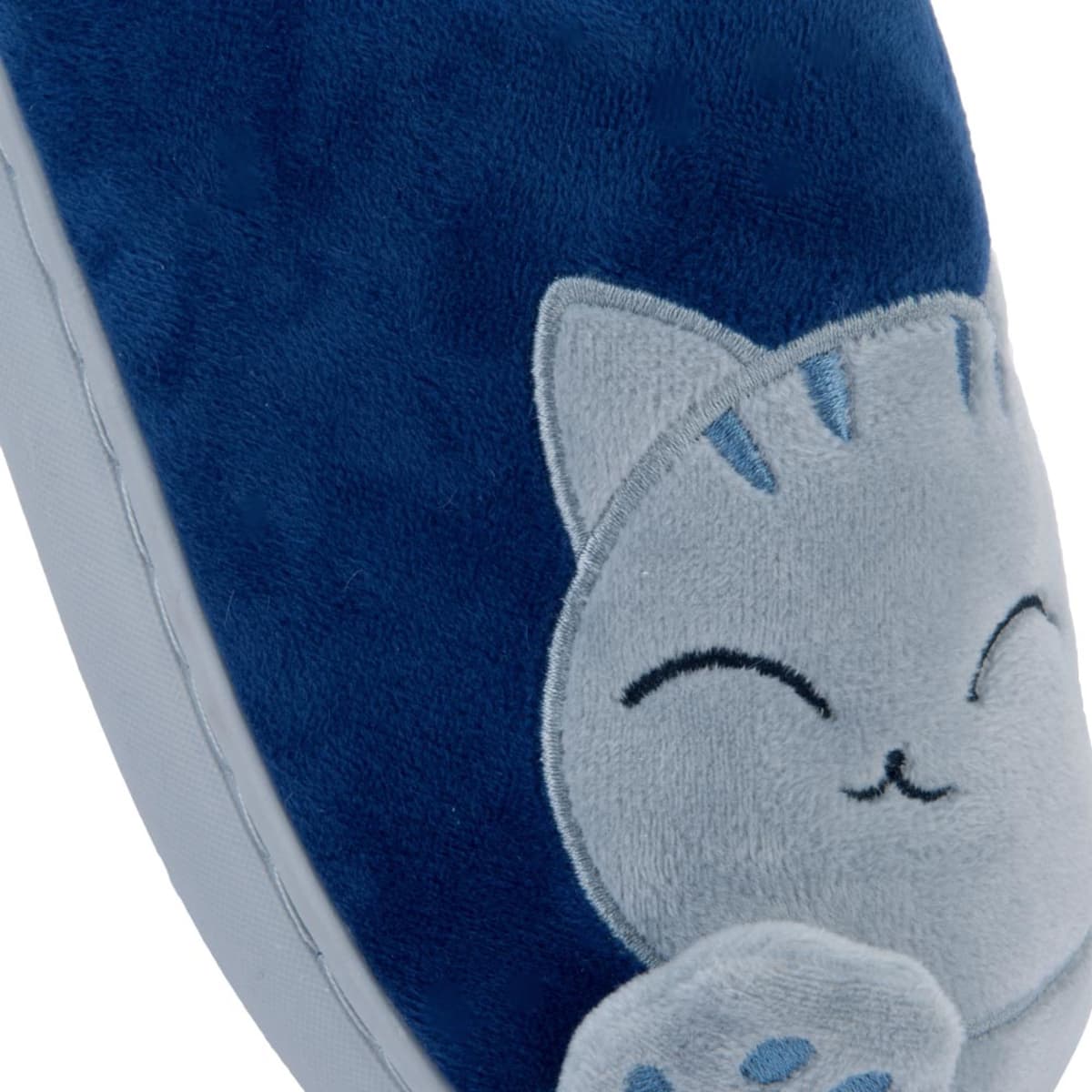Pantuflas color azul para mujer, con figura de gatito al frente, marca Love to Lounge, mod. 1109563