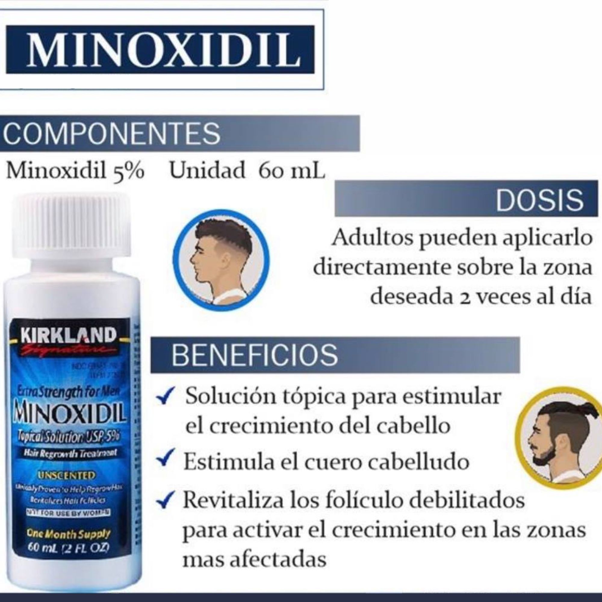 Minoxidil Kirkland 5% 6 Frascos Para Crecimiento Capilar Barba Y Bigote