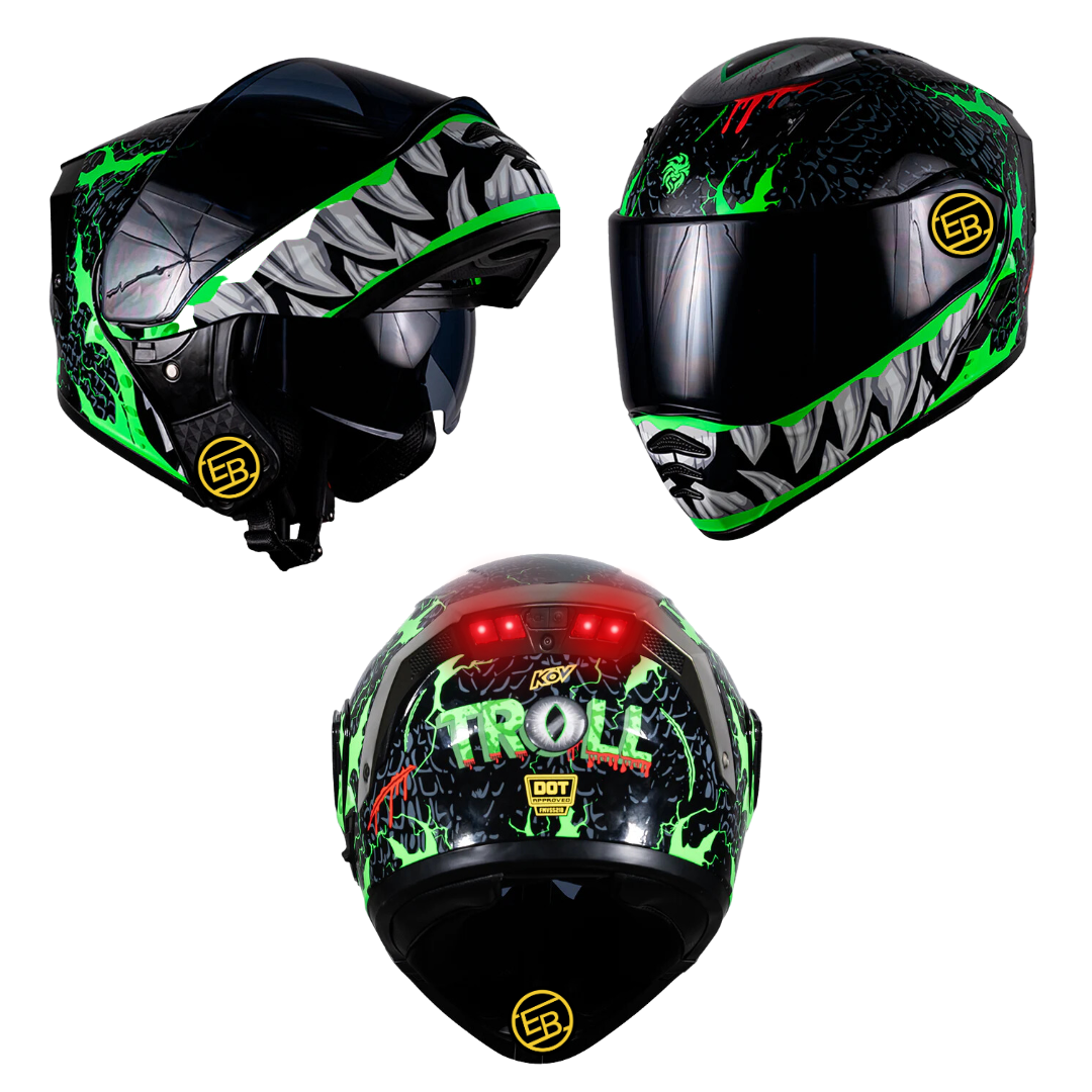 CASCO MOTO ABATIBLE KOV ESTELAR TROLL NEGRO/VERDE