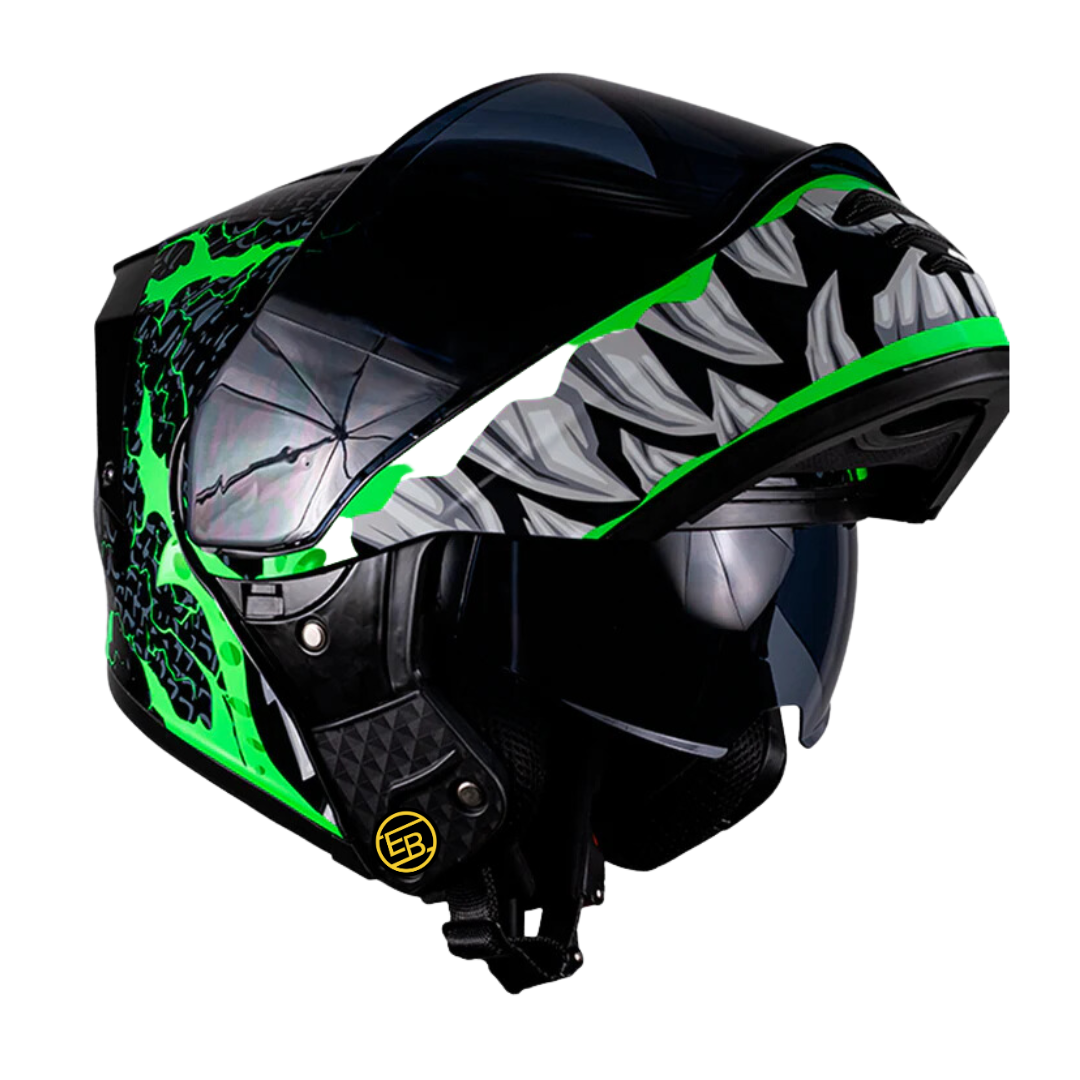 CASCO MOTO ABATIBLE KOV ESTELAR TROLL NEGRO/VERDE