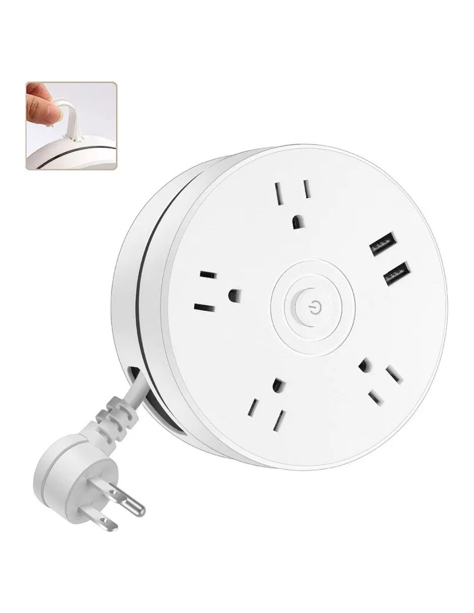 Regleta Retráctil Con 4 Salidas 2 Usb Color Blanco