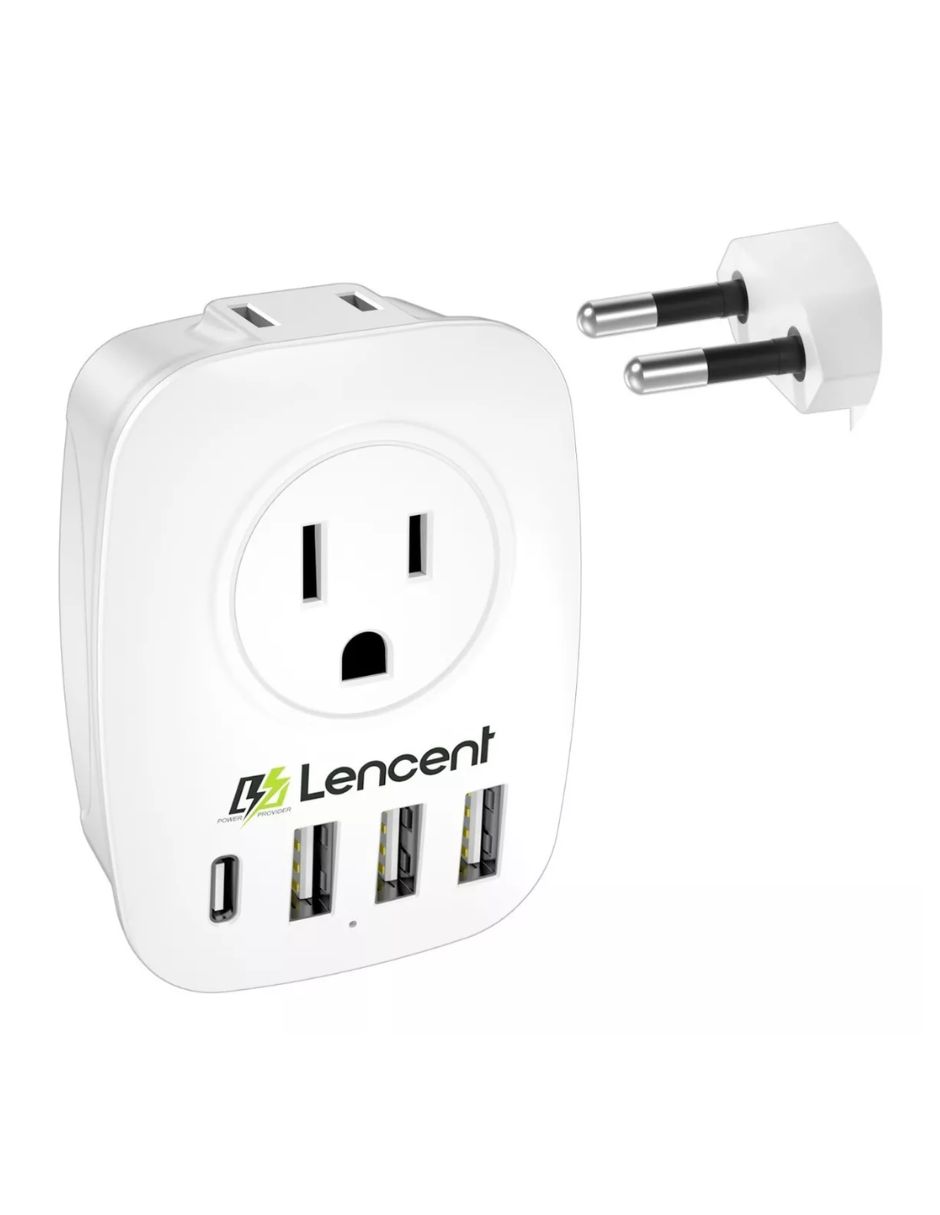 Adaptador Doble Ee.uu/usa A Enchufe Europeo Eu 3 Usb + Usb C  blanco