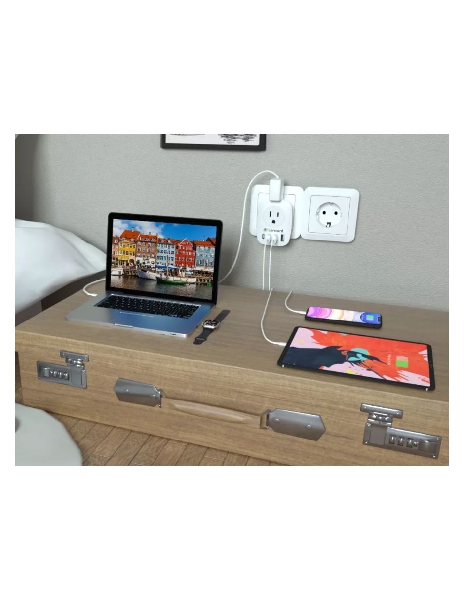 Adaptador Doble Ee.uu/usa A Enchufe Europeo Eu 3 Usb + Usb C  blanco