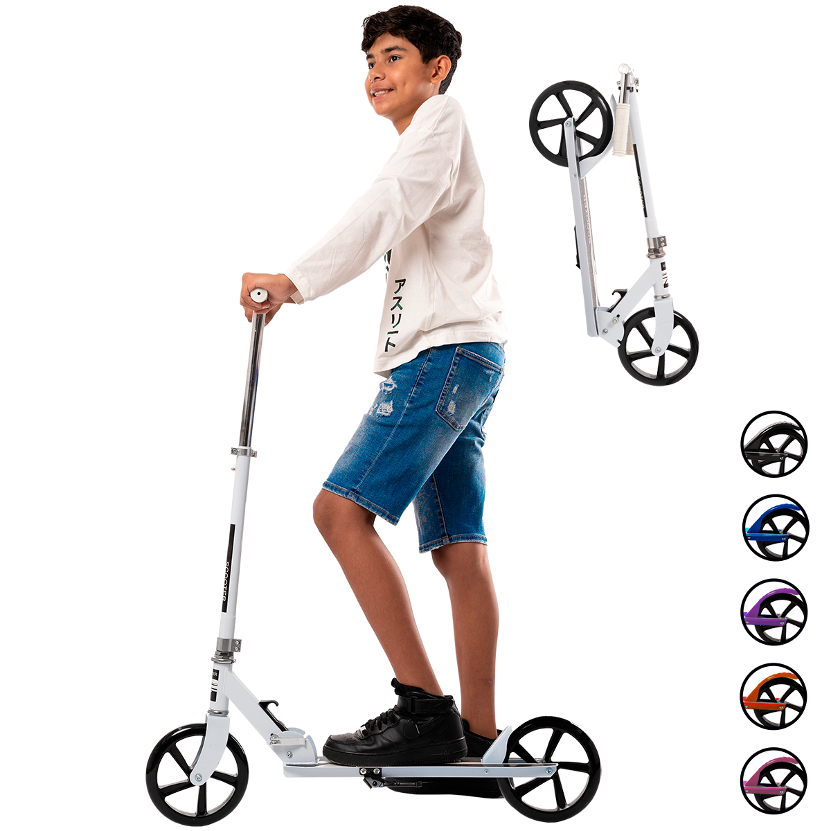 Scooter Plegable y Ajustable Patín Del Diablo Para Niños Y Adolescentes Color Blanco
