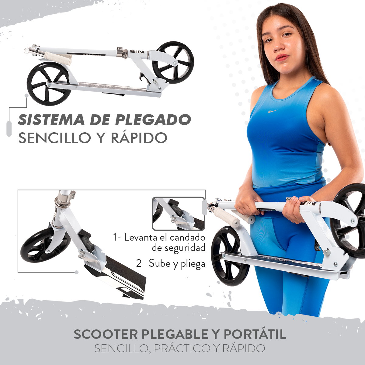 Scooter Plegable y Ajustable Patín Del Diablo Para Niños Y Adolescentes Color Blanco