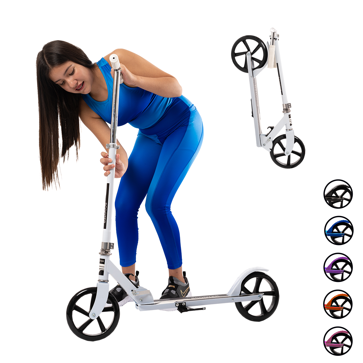 Scooter Plegable y Ajustable Patín Del Diablo Para Niños Y Adolescentes Color Blanco