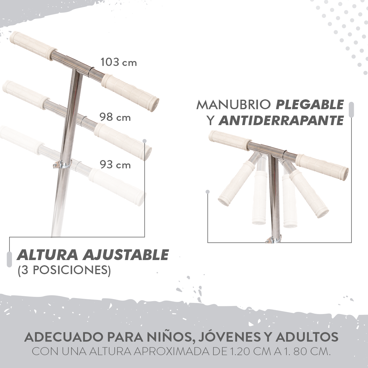 Scooter Plegable y Ajustable Patín Del Diablo Para Niños Y Adolescentes Color Blanco