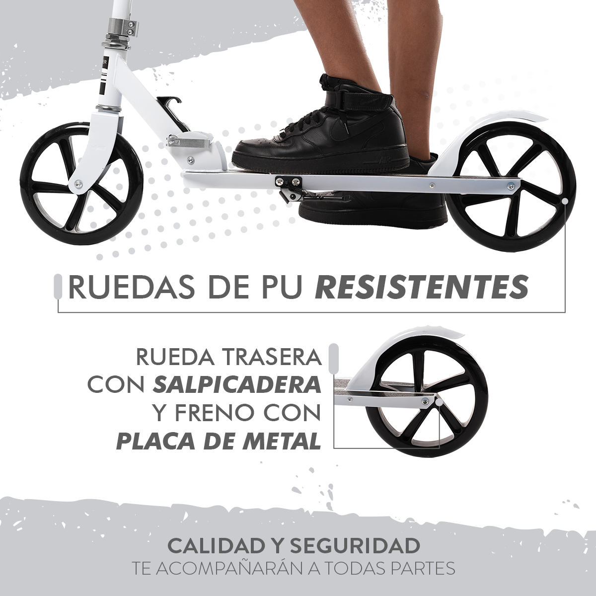 Scooter Plegable y Ajustable Patín Del Diablo Para Niños Y Adolescentes Color Blanco