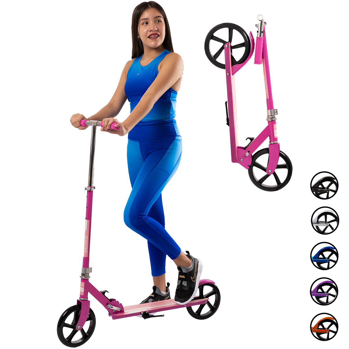 Scooter Plegable y Ajustable Patín Del Diablo Para Niños Y Adolescentes Color Rosa 