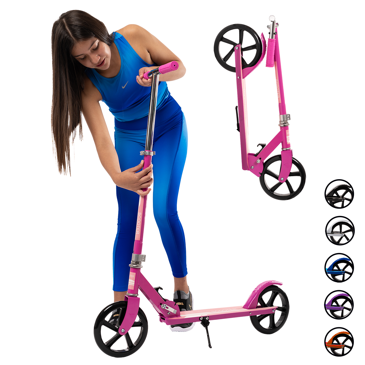 Scooter Plegable y Ajustable Patín Del Diablo Para Niños Y Adolescentes Color Rosa 