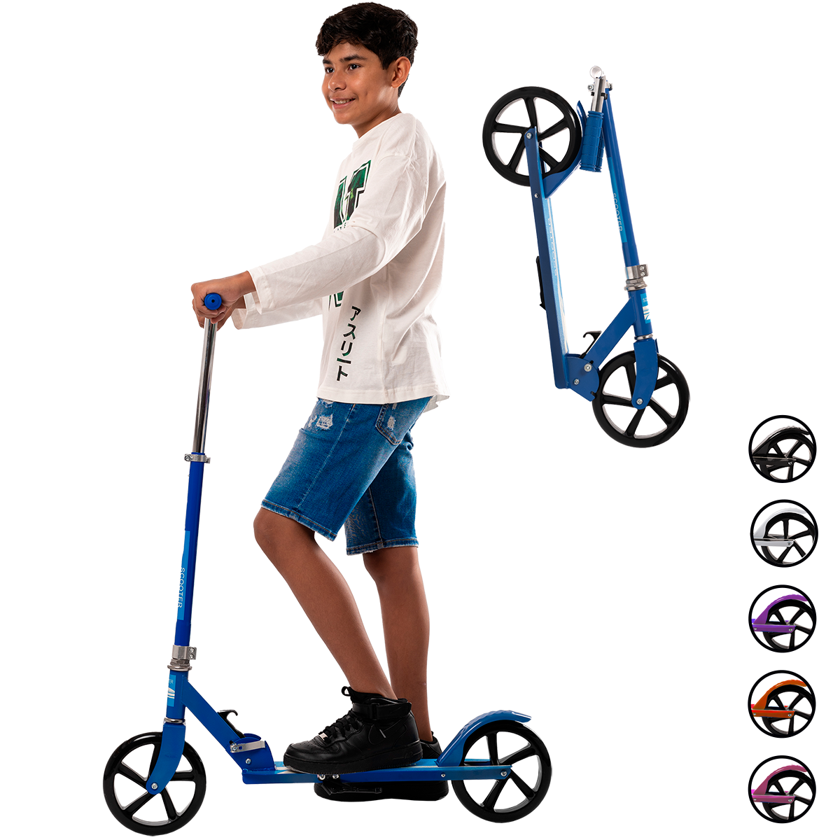 Scooter Plegable y Ajustable Patín Del Diablo Para Niños Y Adolescentes Color Azul