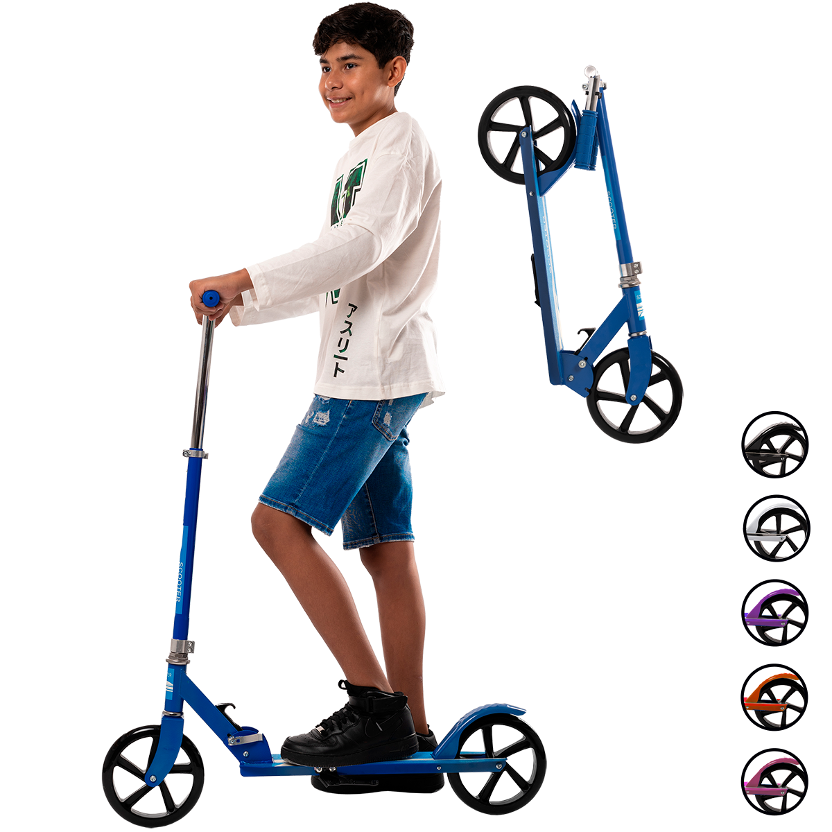 Patinete Niños 3 A 6 Años Scooter Plegable Y Ajustable Color: Azul