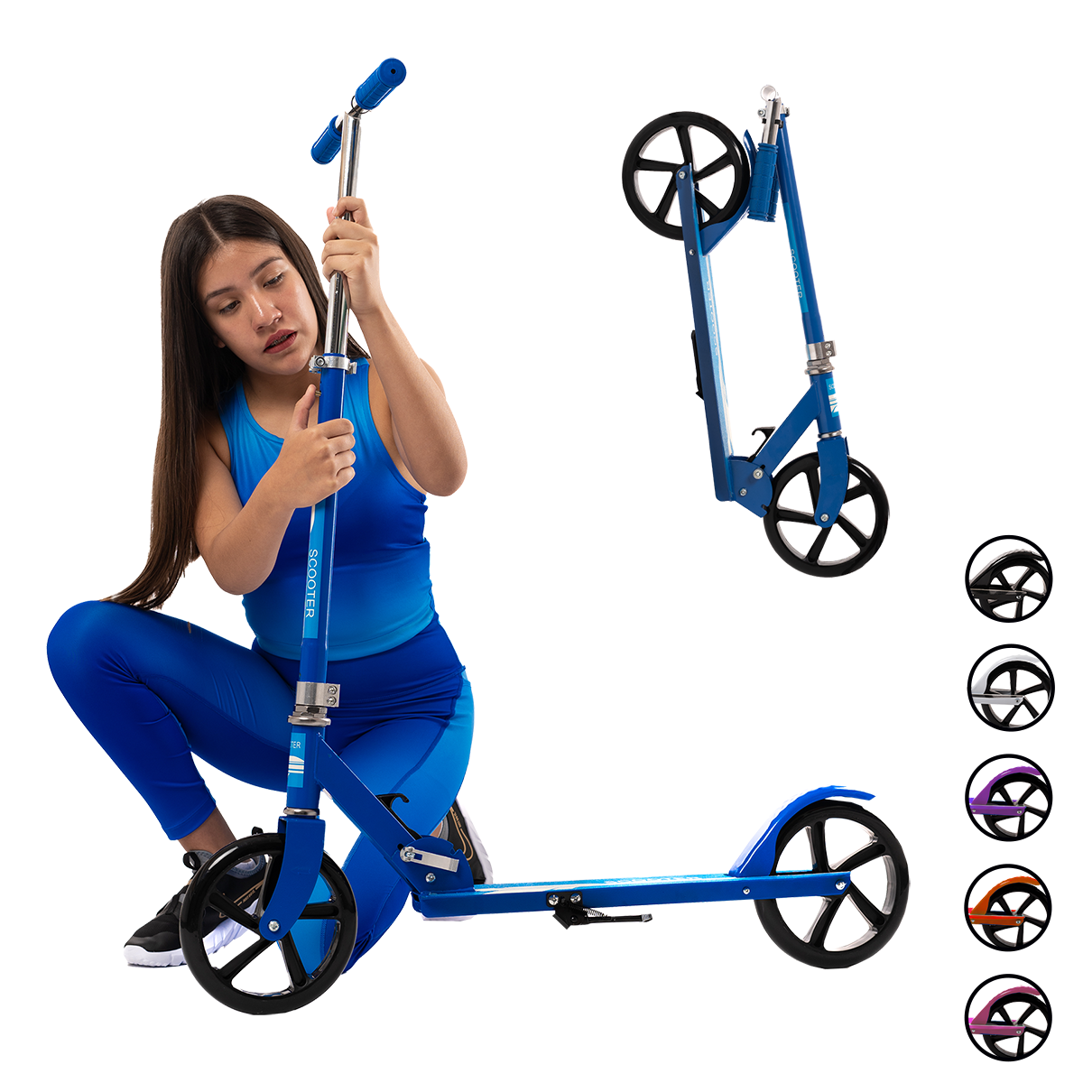Scooter Plegable y Ajustable Patín Del Diablo Para Niños Y Adolescentes Color Azul