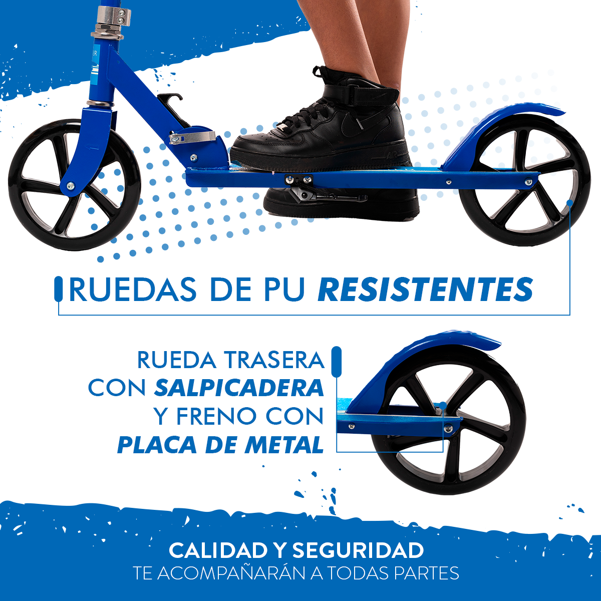 Scooter Plegable y Ajustable Patín Del Diablo Para Niños Y Adolescentes Color Azul