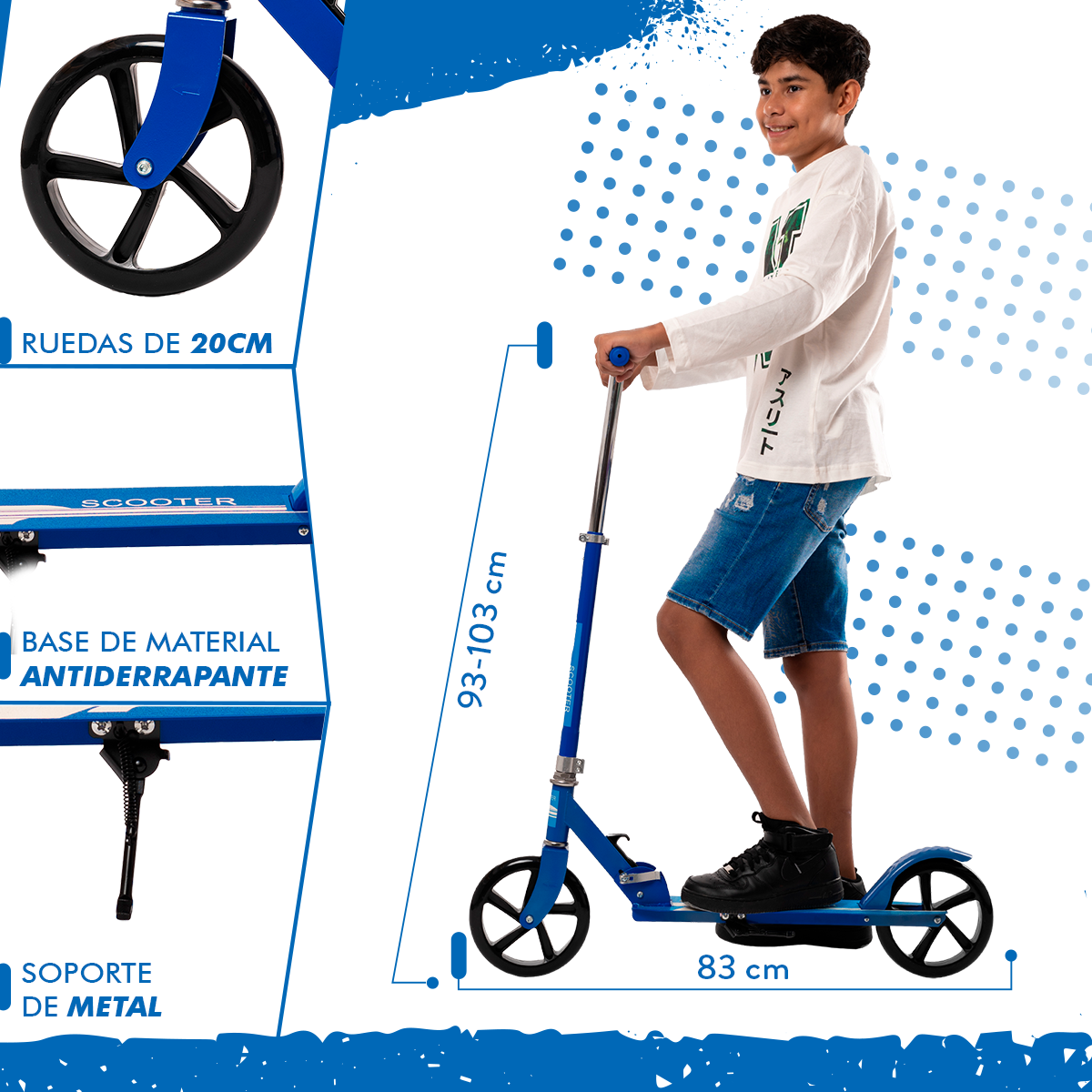 Scooter Plegable y Ajustable Patín Del Diablo Para Niños Y Adolescentes Color Azul