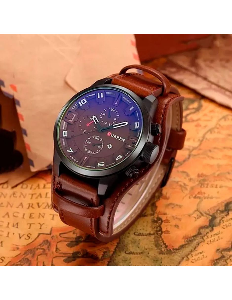 Reloj Curren Hombre Análogo Fechador Ejecutivo Casual Cuarzo Color Cafe