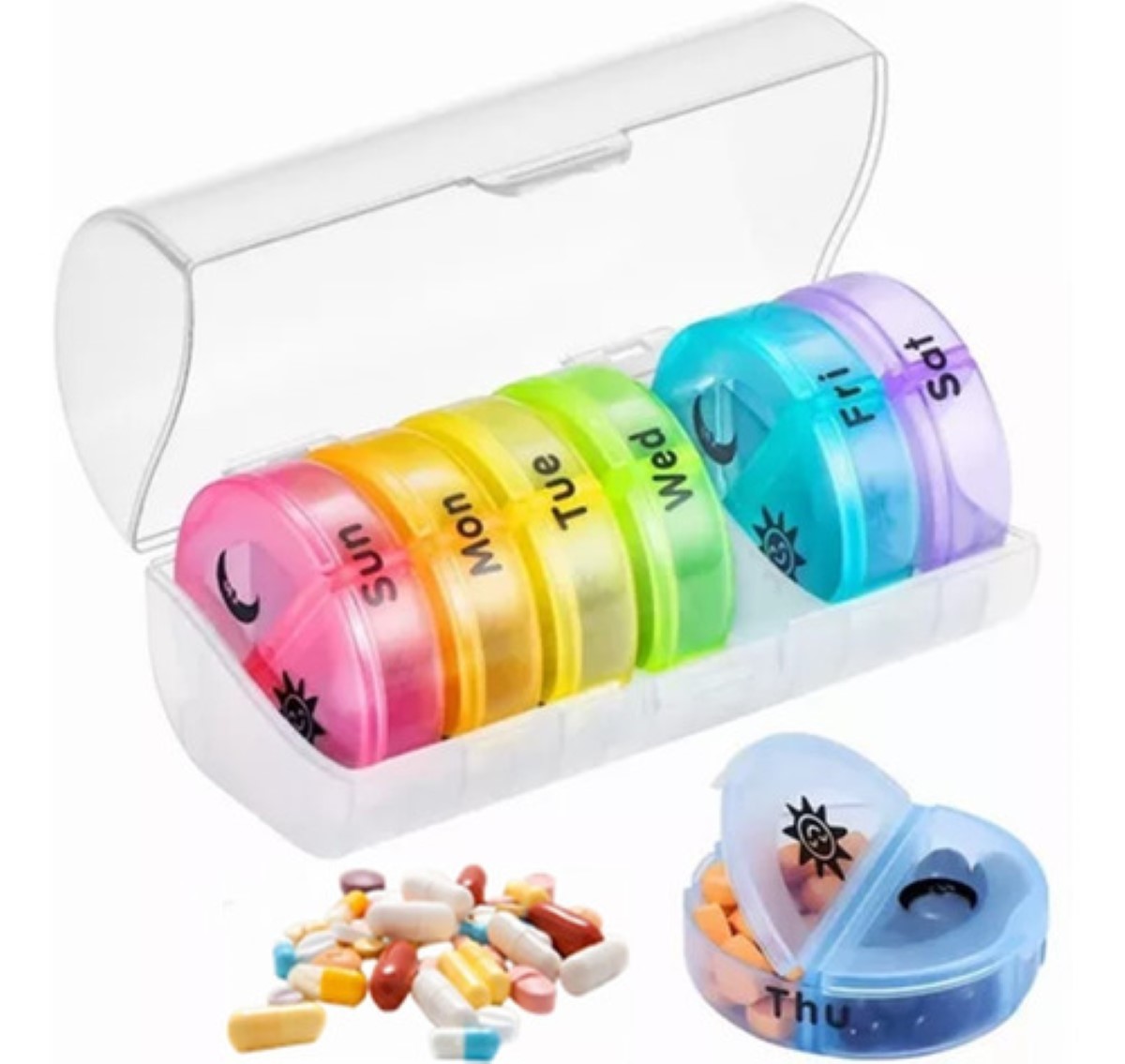 Pastilleros Semanal Organizador Medicamentos Portátil 7 Dias Multicolor 