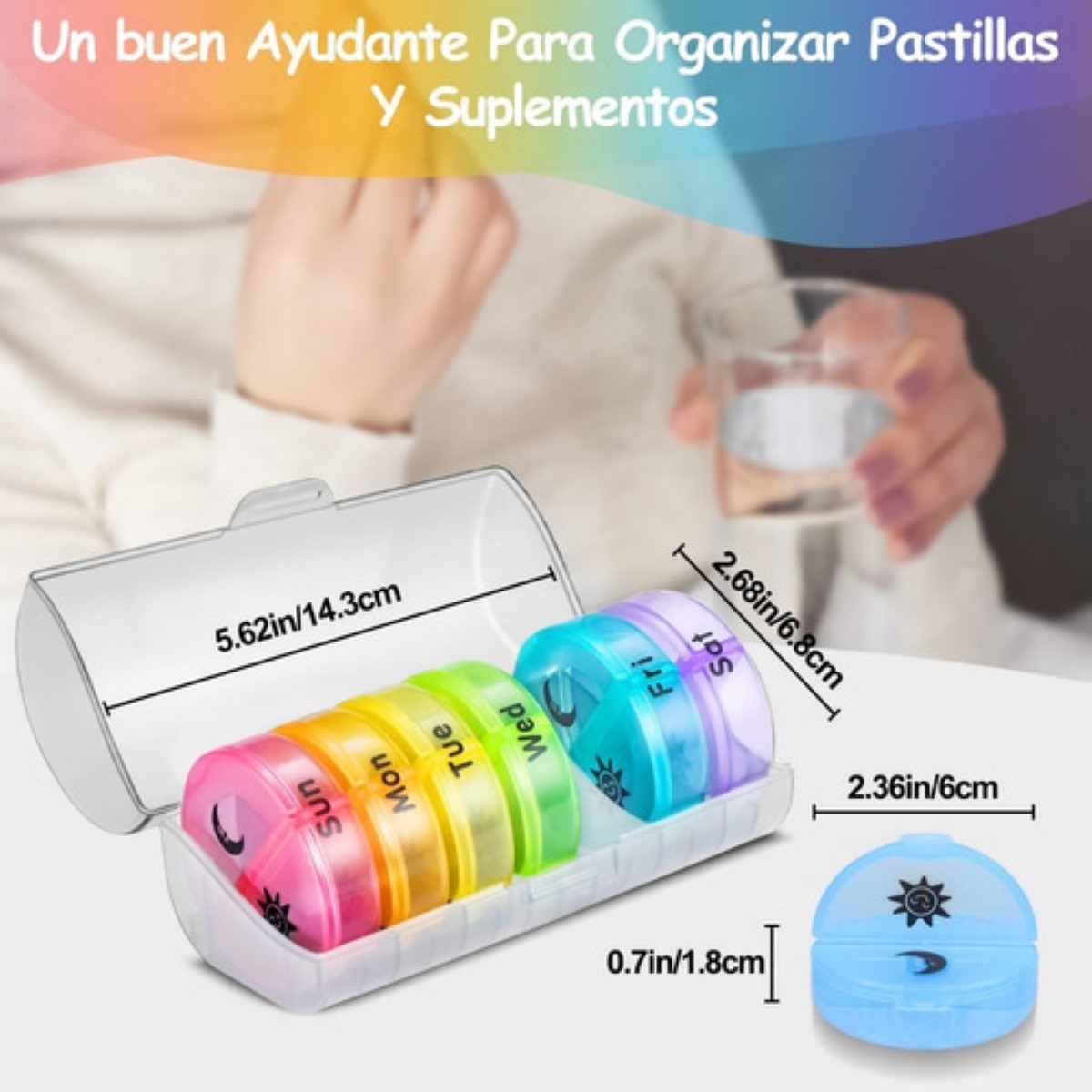Pastilleros Semanal Organizador Medicamentos Portátil 7 Dias Multicolor