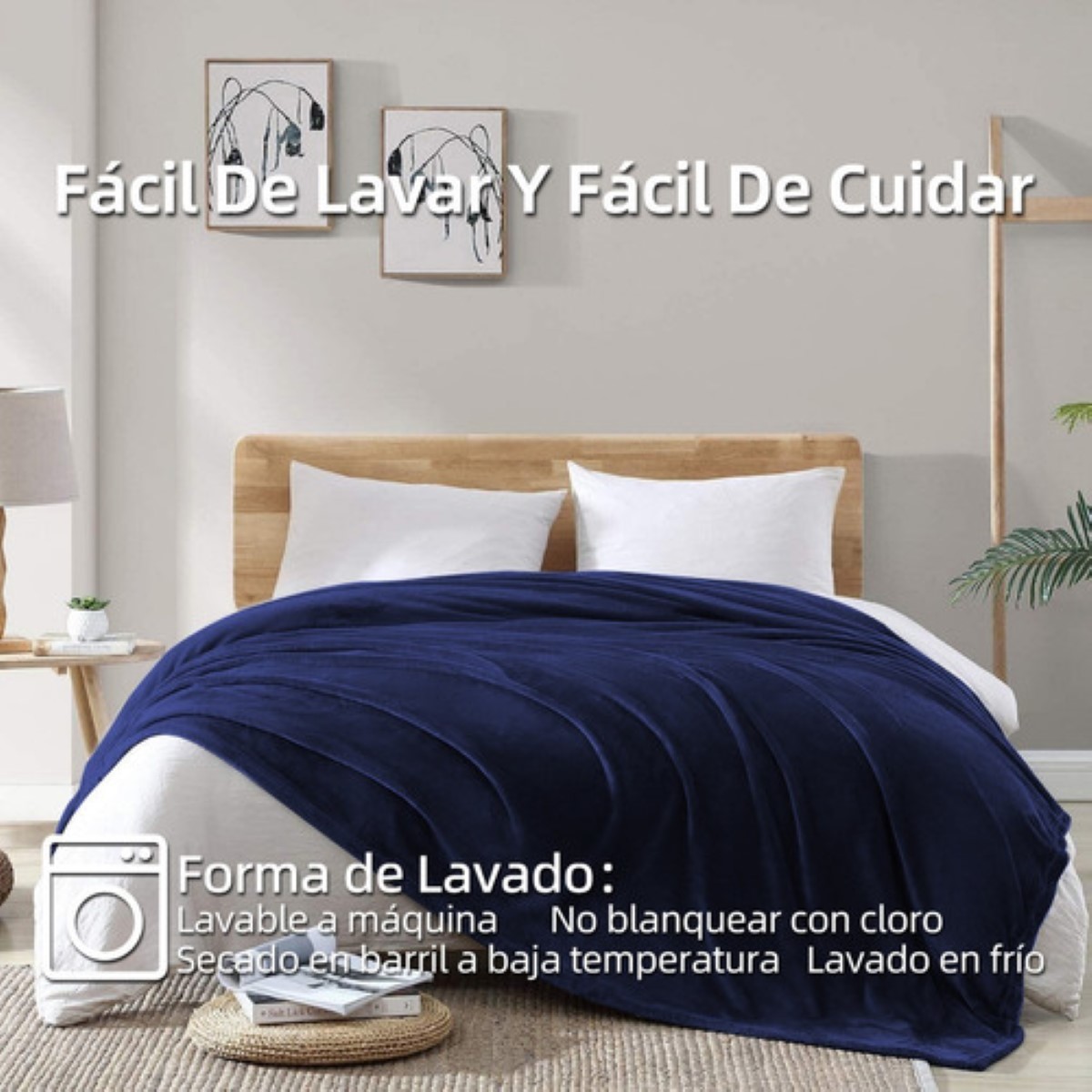 Cobija Frazada Cobertor Flannel Matrimonial Suave Calientita Azul Marino